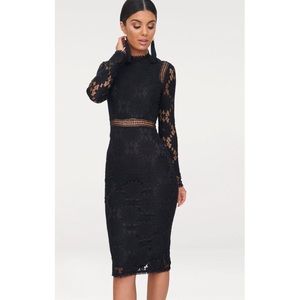 Caris Black Long Sleeve Lace Bodycon Dress